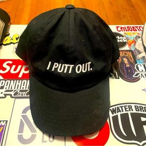 “I Putt Out” Golf Dad Hat Black OS New Adjustable Strap with Antique Buckle